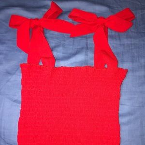 Red Smocked Crop top w/ Ribbon straps
